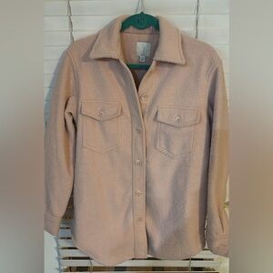 Joie Woman’s Soft Pink Teddy Shacket. Warm and great for layering